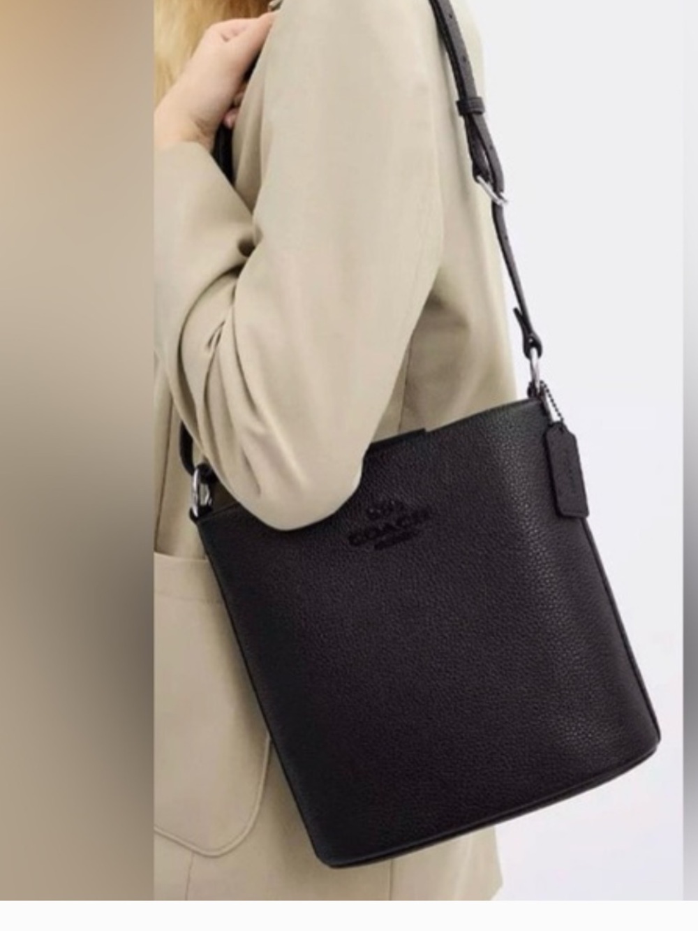 Coach Black Pebbled Leather Bucket Shoulder Bag